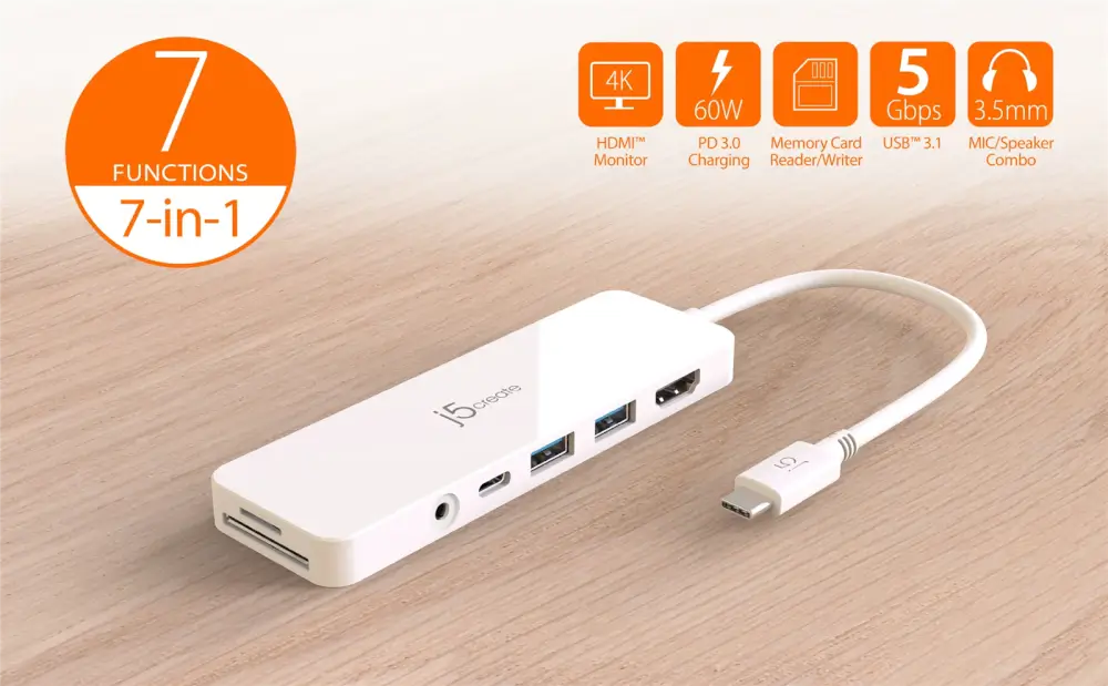 רכזת USB-C Multi-Port Hub Power Delivery מבית J5CRATE