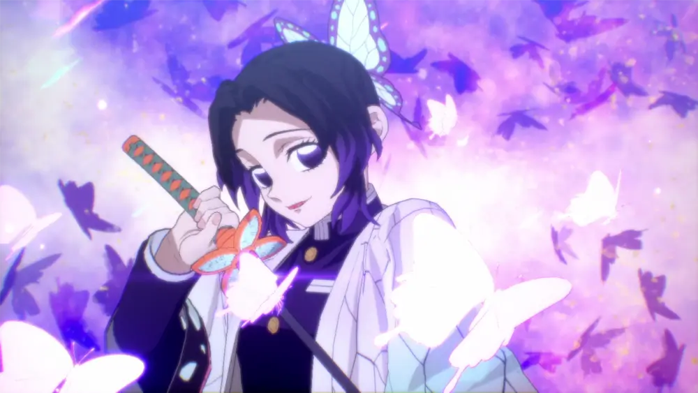 Demon Slayer - Kimetsu No Yaiba אחת השחקניות עם רקע סגול
