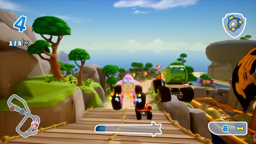 Paw Patrol: Rescue Wheels Championship מרוץ גלגלי ההצלה מסביב יש עצים ירוקים וצמחים