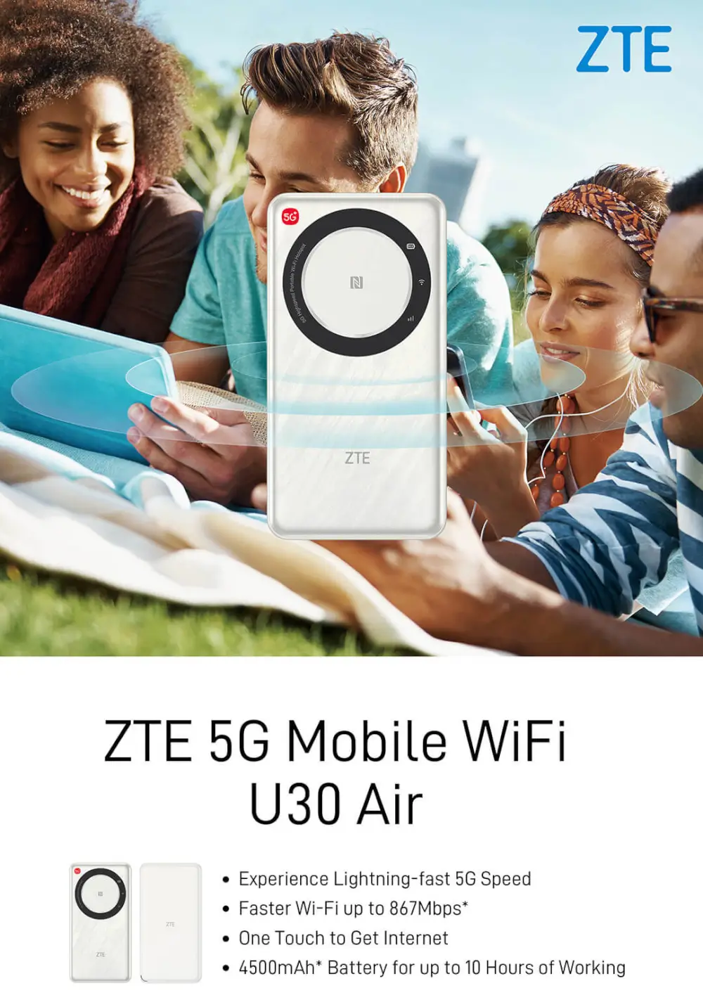 נתב נייד עם סוללה U30 Air WIFI 5G מבית ZTE