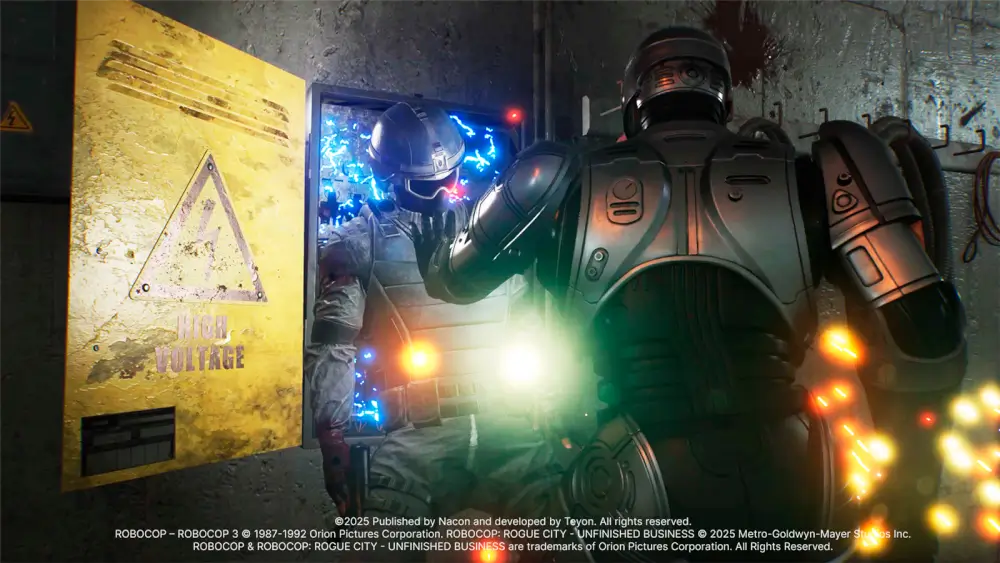 Robocop: Rogue City | Unfinished Business רובוקופ ומאחוריו גיצי אש צהובים