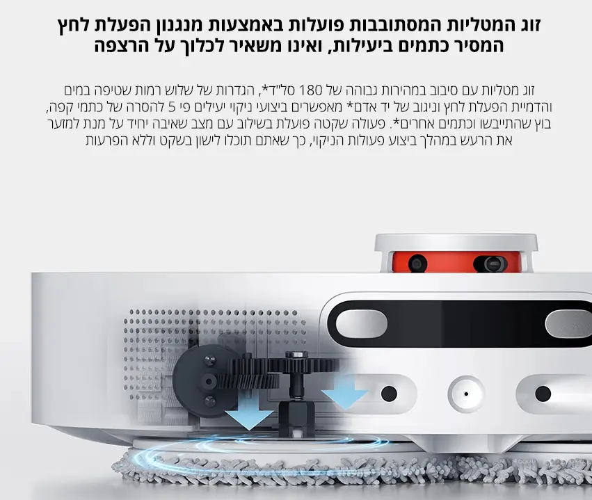 זוג המטליות המסתובבות פועלות באמצעות מנגנון הפעלת לחץ המסיר כתמים ביעילות, ואינו משאיר לכלוך על הרצפה