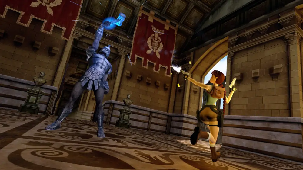 Tomb Raider IV-VI Remastered לארה קרופט מכוונת אקדח ורואים אש