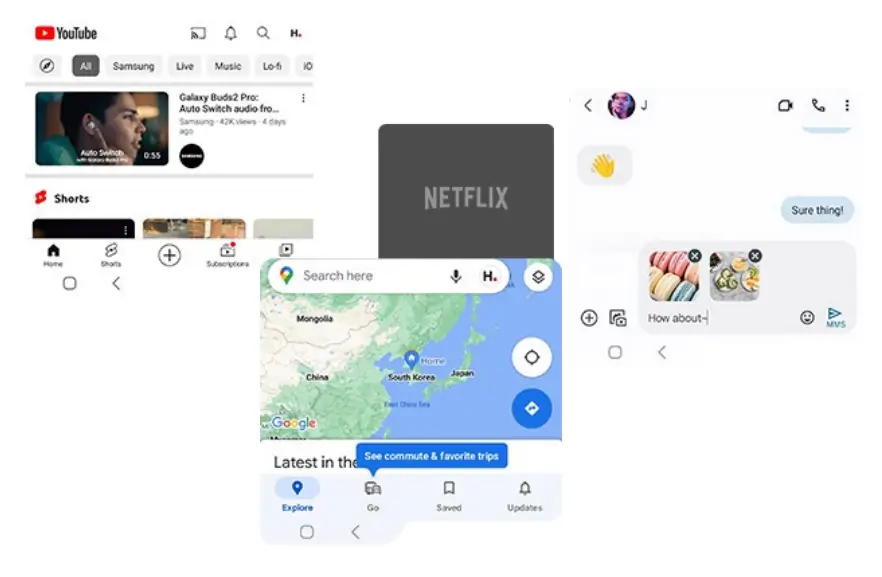 Google Maps, Message by Google, Netflix, YouTube