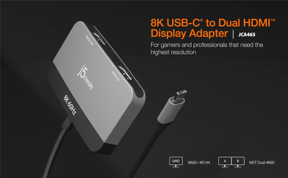 מתאם תצוגה 8K USB-C to Dual HDMI מבית J5CRATE