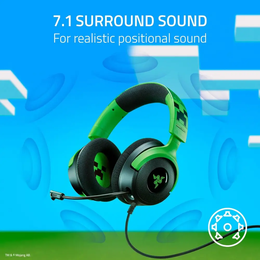 אוזניות גיימינג חוטיות Kraken V4 X Minecraft Edition מבית Razer