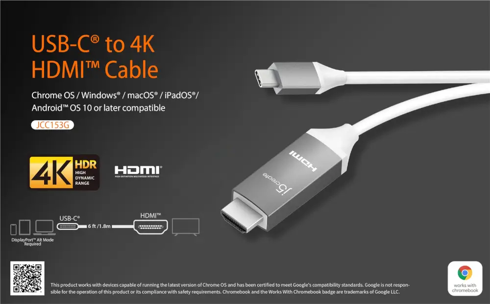 כבל תצוגה USB-C ל- 4K HDMI