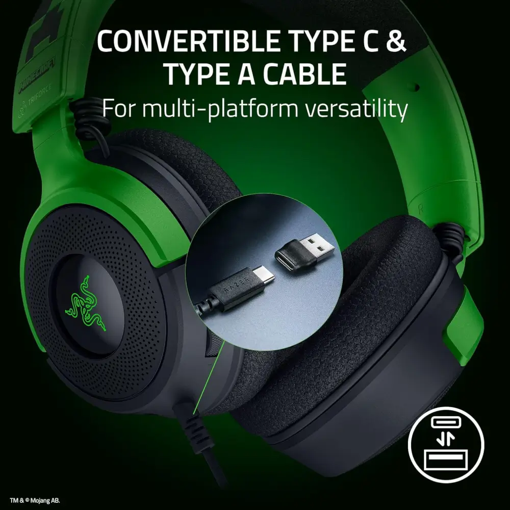 אוזניות גיימינג חוטיות Kraken V4 X Minecraft Edition מבית Razer