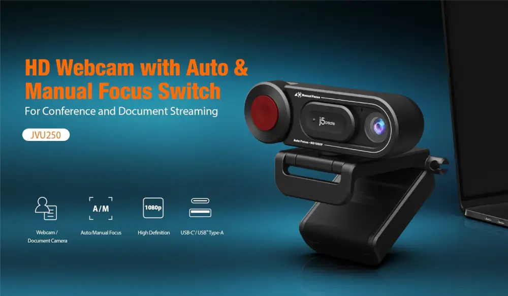מצלמת רשת HD Webcam Auto & Manual Focus Switch מבית J5CRATE