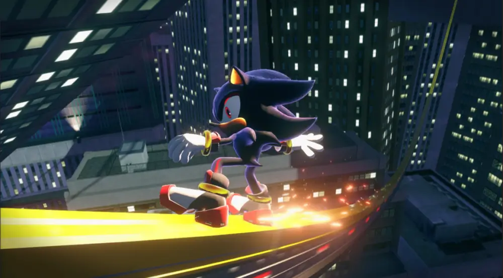 Sonic X Shadow Generations דהרו במהירות סוניק ומתחתיו ביניינים