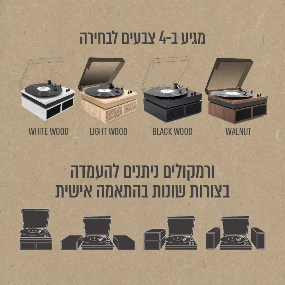 פטיפון אלחוטי עם רמקולי סטריאו מדפיים Berry מבית Harper