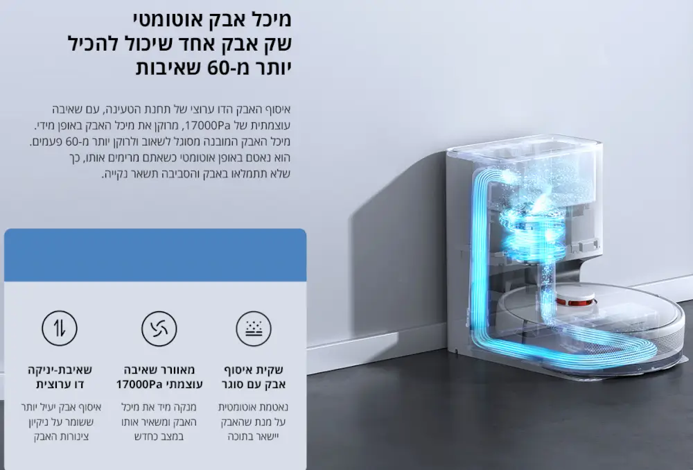 מיכל אבק אוטומטי, שק אבק אחד שיכול להכיל יותר מ-60 שאיבות