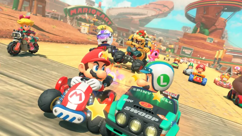 Mario Kart World מריו ולואיגי במסלול מירוצים
