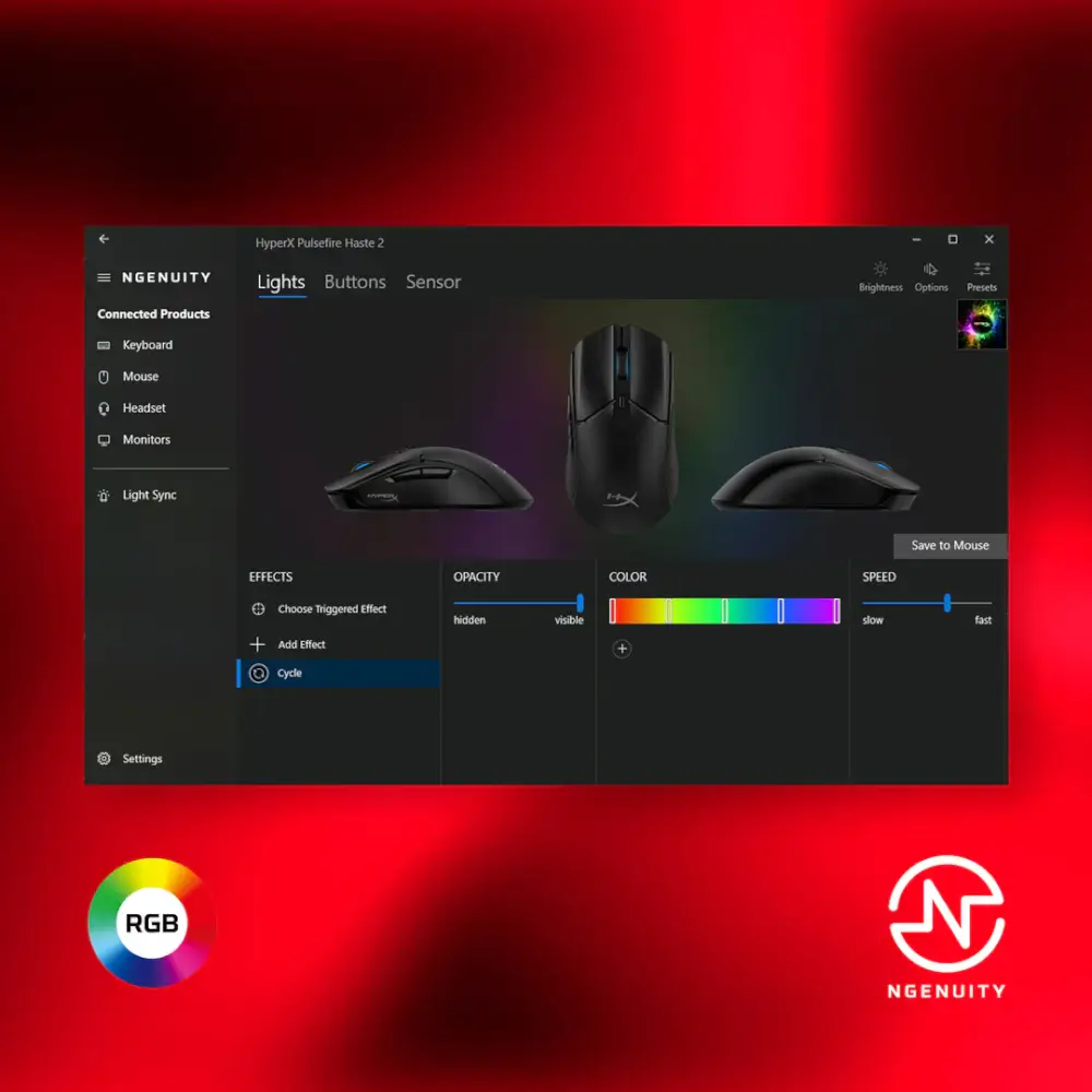 ניתן להתאמה אישית עם תוכנת HyperX NGNUITY