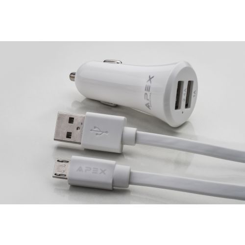 מטען רכב 3.4A עם שתי כניסות USB + כבל מיקרו USB  APX - 263AN APEX
