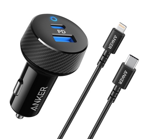 מטען כפול מהיר לרכב  Powerdrive Clasic PD2 Type-c to Lightning Anker