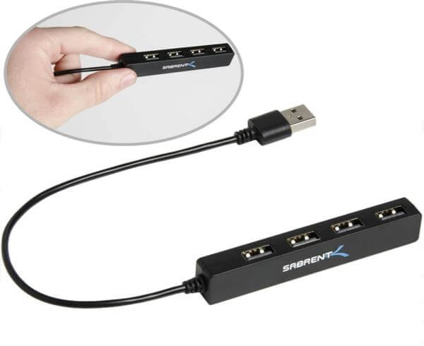 רכזת 4 יציאות Portable USB 2.0 9.5 Cable Sabrent