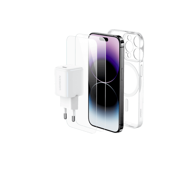 באנדל IPHONE 16 מטען קיר 30W + כיסוי MAGSAFE+ זוג מגני מסך זכוכית UGREEN