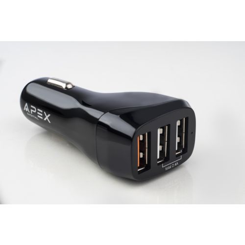 מטען מהיר לרכב 3 כניסות  APX-304PD QC3.0 APEX