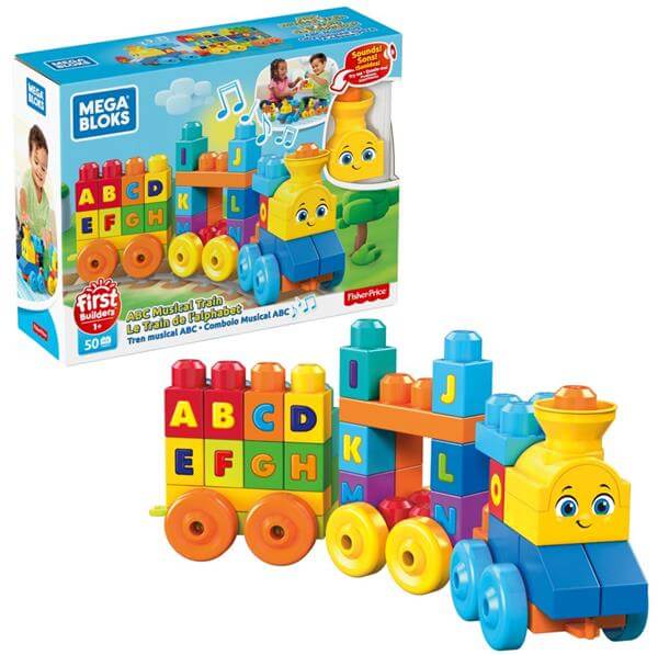 מגה בלוקס רכבת מוזיקלית אותיות 50 חלקים MATTEL