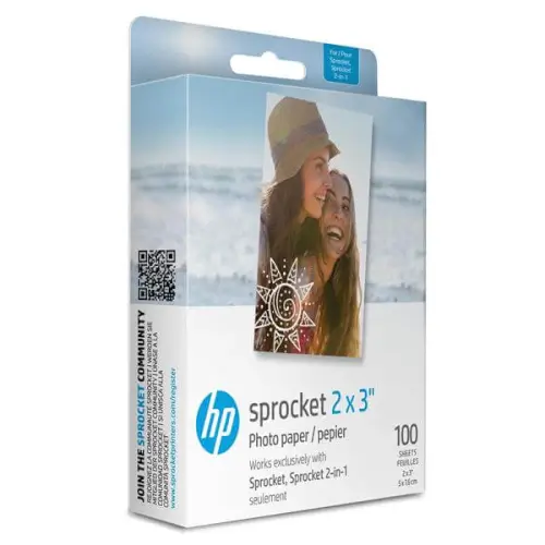 ניירות צילום מדבקה 100 יחידות Sprocket 2x3 Zink HP