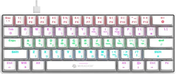 מקלדת גיימינג מכאנית חוטית MMCK100 עם תאורת RGB - לבן Miracase