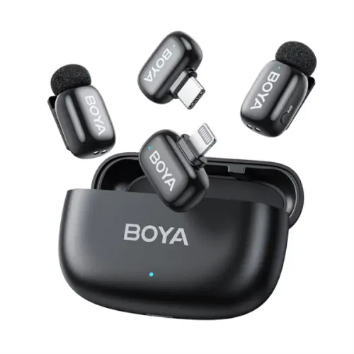 סט 2 מיקרופונים אלחוטיים וקייס טעינה Mini 12 Lightning+Type-C  BOYA
