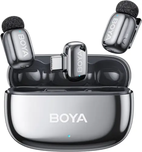 סט 2 מיקרופונים דש אלחוטיים וקייס טעינה Mini 2 Type-C - כסוף BOYA