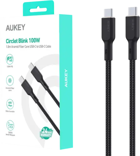 כבל סנכרון וטעינה CB-KCC102 100W USB-C to USB-C Aukey