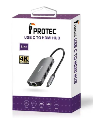 מולטיפורט 6 ב -1 ברזולוציית 4K עם רשת וטעינה DM285 UNITEK 