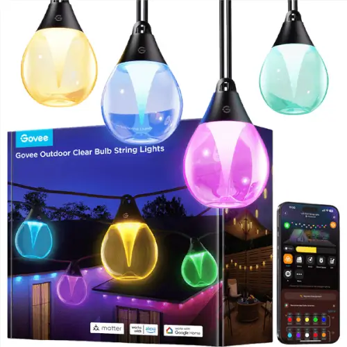 תאורת חוץ חכמה RGBICW Outdoor Clear Bulb String Lights Govee