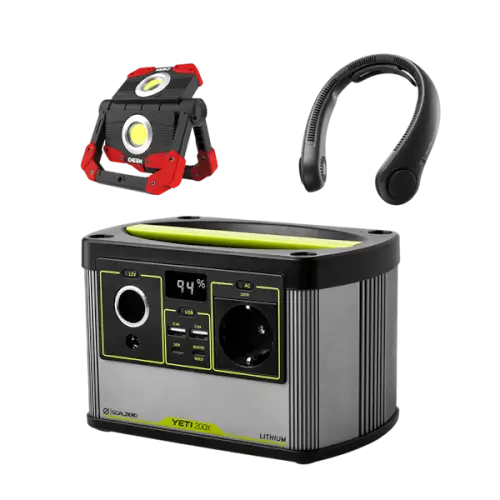 קיט חירות הכולל תחנת כוח, פנס עבודה ומאוורר YETI200X+OMNI 2k+Life4 GoalZero