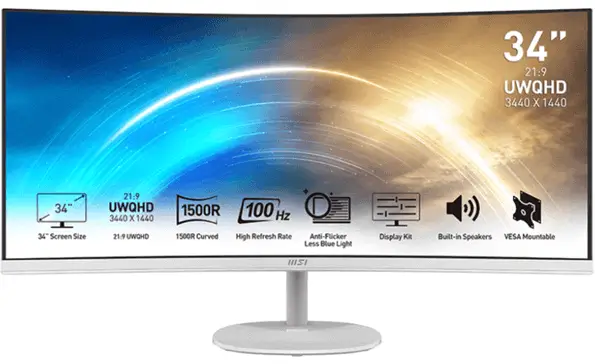 מסך עסקי לבן  pro MP341CQW MSI