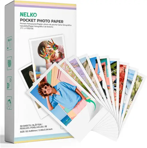דפים דביקים למדפסת תמונות ניידת 50 יח' Nelko (2.06x3.54'') Nelko